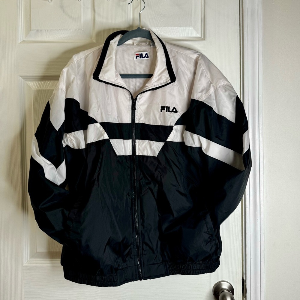 FILA Zippered Jacket Black and White Long Sleeve